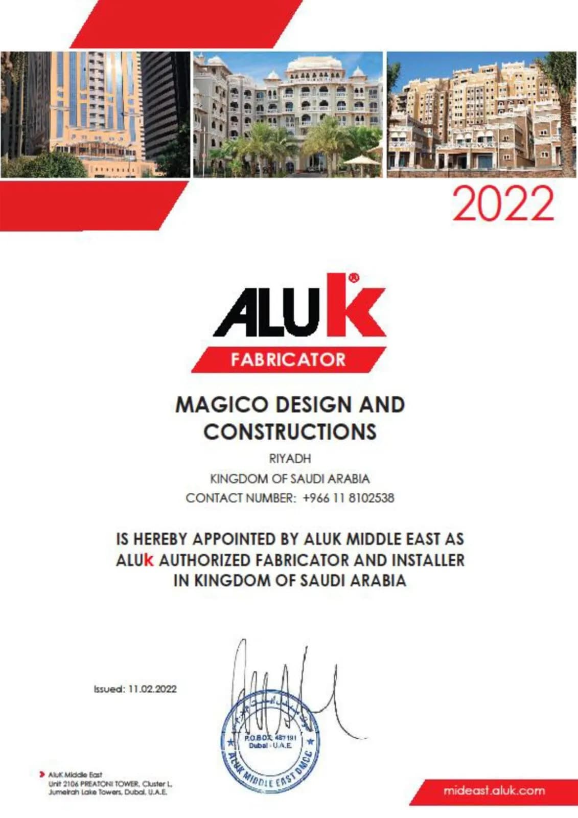 ALUK – Authorized Fabricator & Installer in KSA