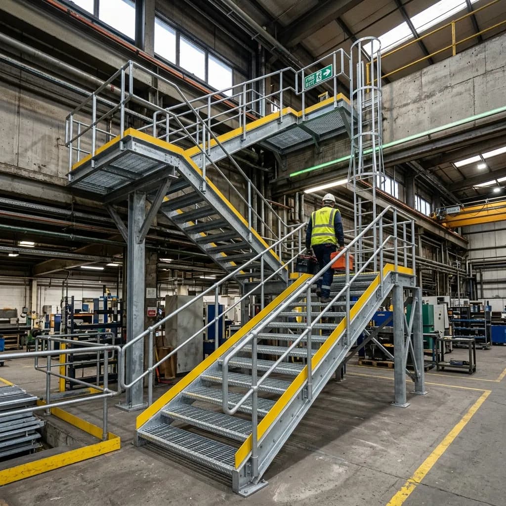 السلالم المعدنية ودرج الطوارئ: معايير الأمان الصناعي