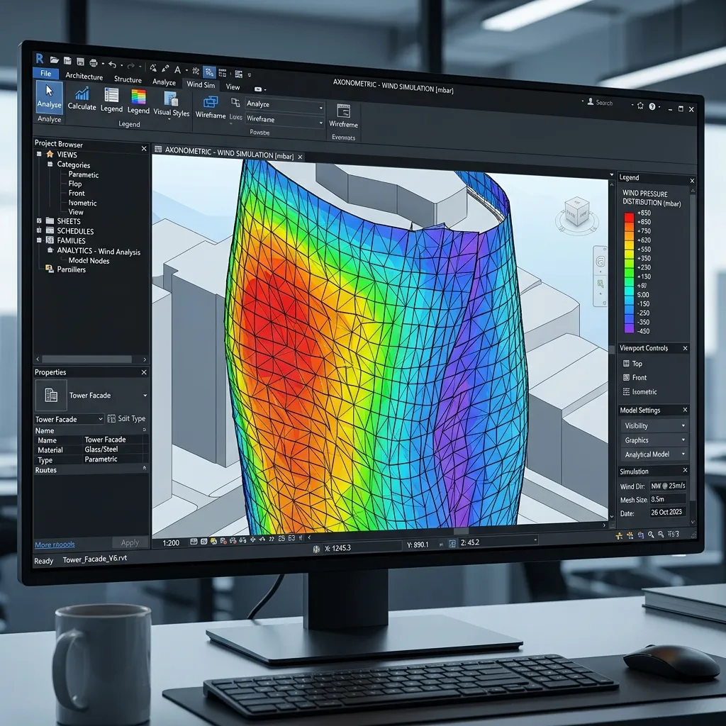محاكاة ضغط الرياح CFD على واجهة بارامترية ثلاثية الأبعاد ببرامج BIM وANSYS Fluent لضمان الثبات الإنشائي وفق SBC-301